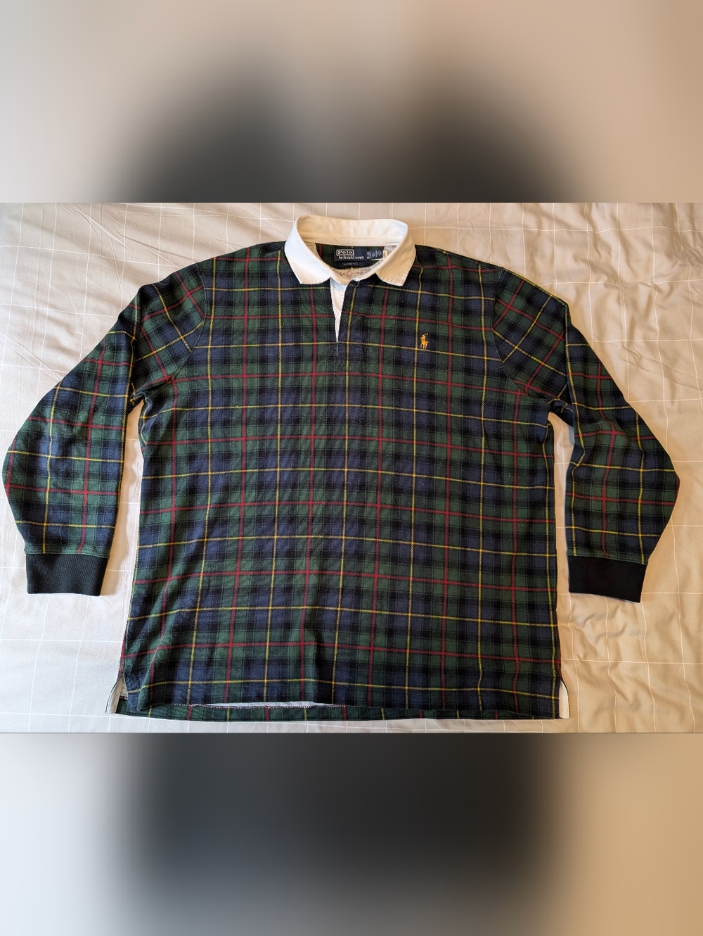 Polo Ralph Lauren Green Navy Tartan Plaid Rugby Shirt XXL